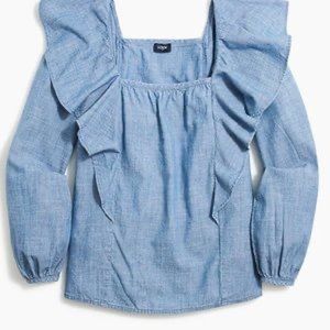J. CREW CHAMBRAY SQUARENECK RUFFLE TOP size Small New with Tags